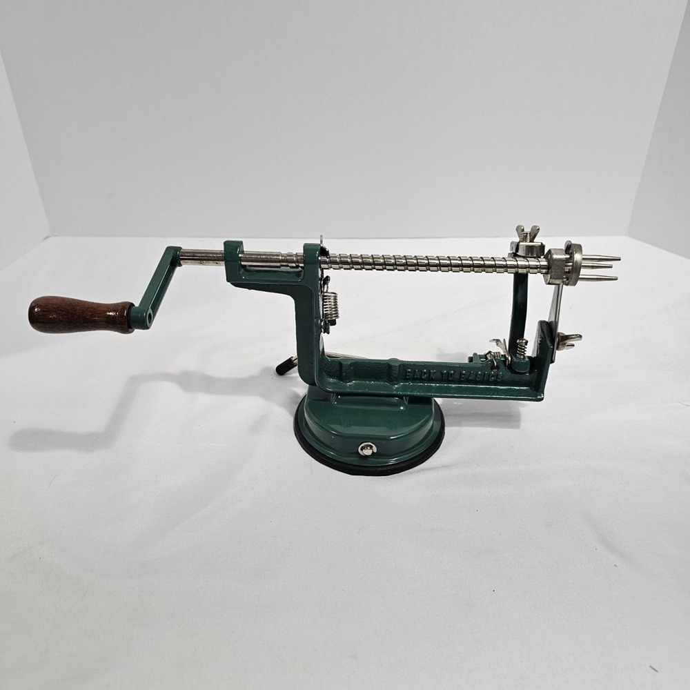 Back To Basics Heavy-Duty Apple Peeler Corer Slicer With Suction Base Green